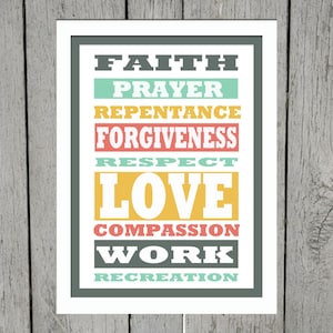 LDS Family Values Custom Subway Art Print Size 8 x 10