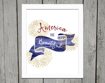 America the Beautiful July 4th Fireworks Digital Printable 8x10 AND 5x7
