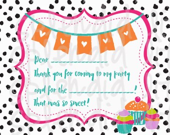 Fill In the Blank Birthday Party Thank You Notes -Digital Download 4 per page