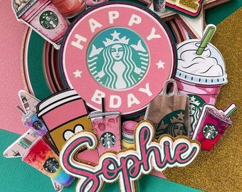 Frappy birthday, Frappuccino cake topper, Starbucks cake topper, Starbucks party, Starbucks pink, Starbucks theme, Starbucks party theme