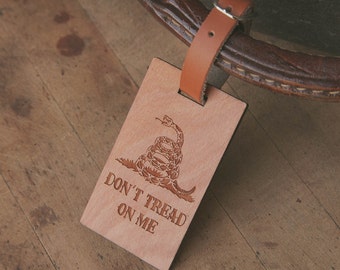 Don't Tread on Me Gadsden Flag - Beautiful Wooden ID Name Tag Custom Made with Your Name & Address with optional Phone or Email Address