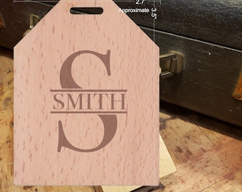 BOLD Initial S Featuring Your Last Name - Beautiful Wooden ID Name Tag Custom Made with optional Name, Address, Phone and/or Email Address