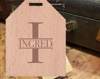 BOLD Initial I Featuring Your Last Name - Beautiful Wooden ID Name Tag Custom Made with optional Name, Address, Phone and/or Email Address