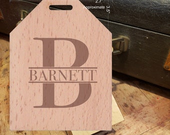 BOLD Initial B Featuring Your Last Name - Beautiful Wooden ID Name Tag Custom Made with optional Name, Address, Phone and/or Email Address