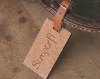 Semper Fi US Marine Corp - Beautiful Wooden ID Name Tag Custom Made with Your Name & Address with optional Phone or Email Address