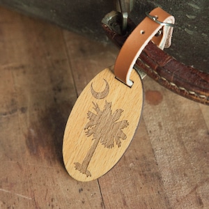 Palmetto State Tree SC - Beautiful Wooden Oval ID Name Tag Custom Made with Your Name & Address with optional Phone or Email Address