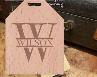 BOLD Initial W Featuring Your Last Name - Beautiful Wooden ID Name Tag Custom Made with optional Name, Address, Phone and/or Email Address