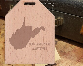 BOLD West Virginia State Motto - Beautiful Wooden ID Name Tag Custom Made with optional Name, Address, Phone and/or Email Address