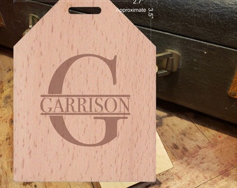 BOLD Initial G Featuring Your Last Name - Beautiful Wooden ID Name Tag Custom Made with optional Name, Address, Phone and/or Email Address
