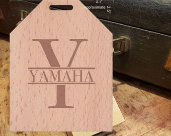 BOLD Initial Y Featuring Your Last Name - Beautiful Wooden ID Name Tag Custom Made with optional Name, Address, Phone and/or Email Address