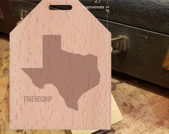 BOLD Texas State Motto - Beautiful Wooden ID Name Tag Custom Made with optional Name, Address, Phone and/or Email Address