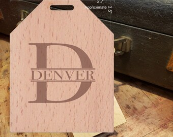 BOLD Initial D Featuring Your Last Name - Beautiful Wooden ID Name Tag Custom Made with optional Name, Address, Phone and/or Email Address