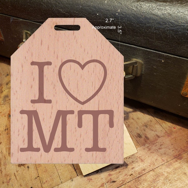 I Love Montana - Beautiful Wooden ID Name Tag Custom Made with optional Name, Address, Phone and/or Email Address