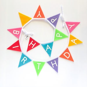 Happy Birthday felt bunting banner, birthday party banner, birthday garland, birthday pennant flags, kids birthday decor image 1