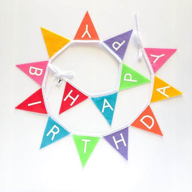 Happy Birthday felt bunting banner, birthday party banner, birthday garland, birthday pennant flags, kids birthday decor image 1