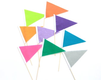 Custom Solid Color Triangle Pennant Hand Flags, Team Colors, Wedding Send Off Favors, Cheer accessories, Birthday favors