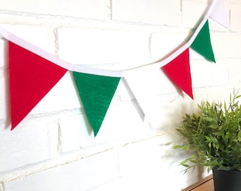 Cinco de Mayo garland banner bunting, Mexican flag triangle banner, Felt pennant flag bunting, taco bar party, fiesta party decorations