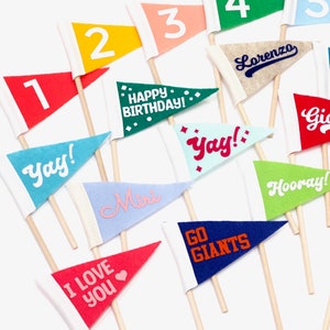 Custom Mini Pennant, waving hand flag, small triangle pennant flag party favors, mini flag cake toppers, custom team name flags