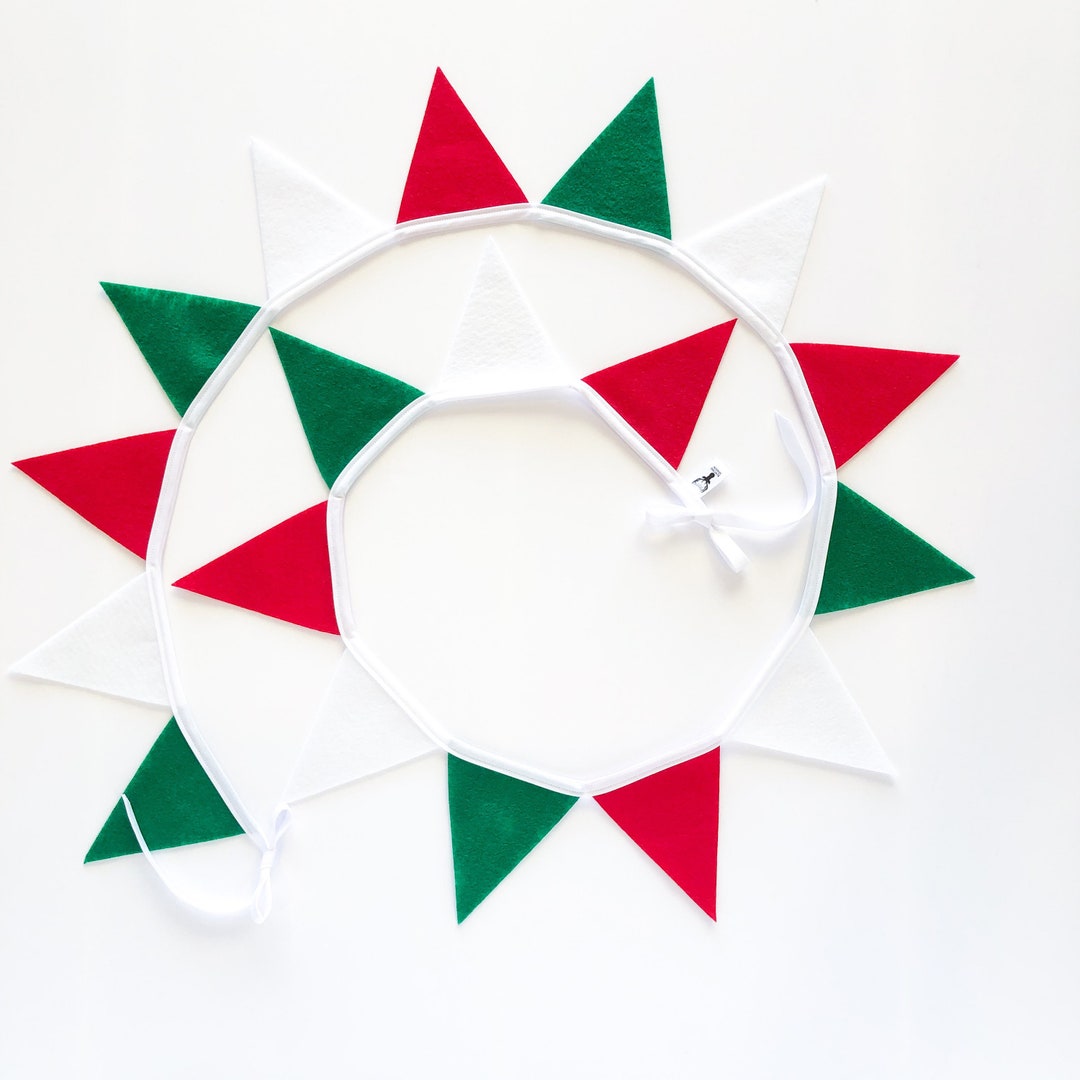 Vintage Christmas Garland Banner Bunting, Felt Pennant Flag Banner, Christmas Garland, Red White