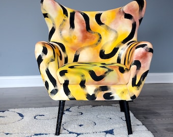 SWIRL Hand-Painted Accent Chair: Modern Upholstery Lounge Chair