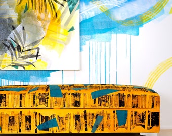 Handgemalte Sitzbank mit Möbeln: Akzent Ottomane, Gedrucktes Möbel