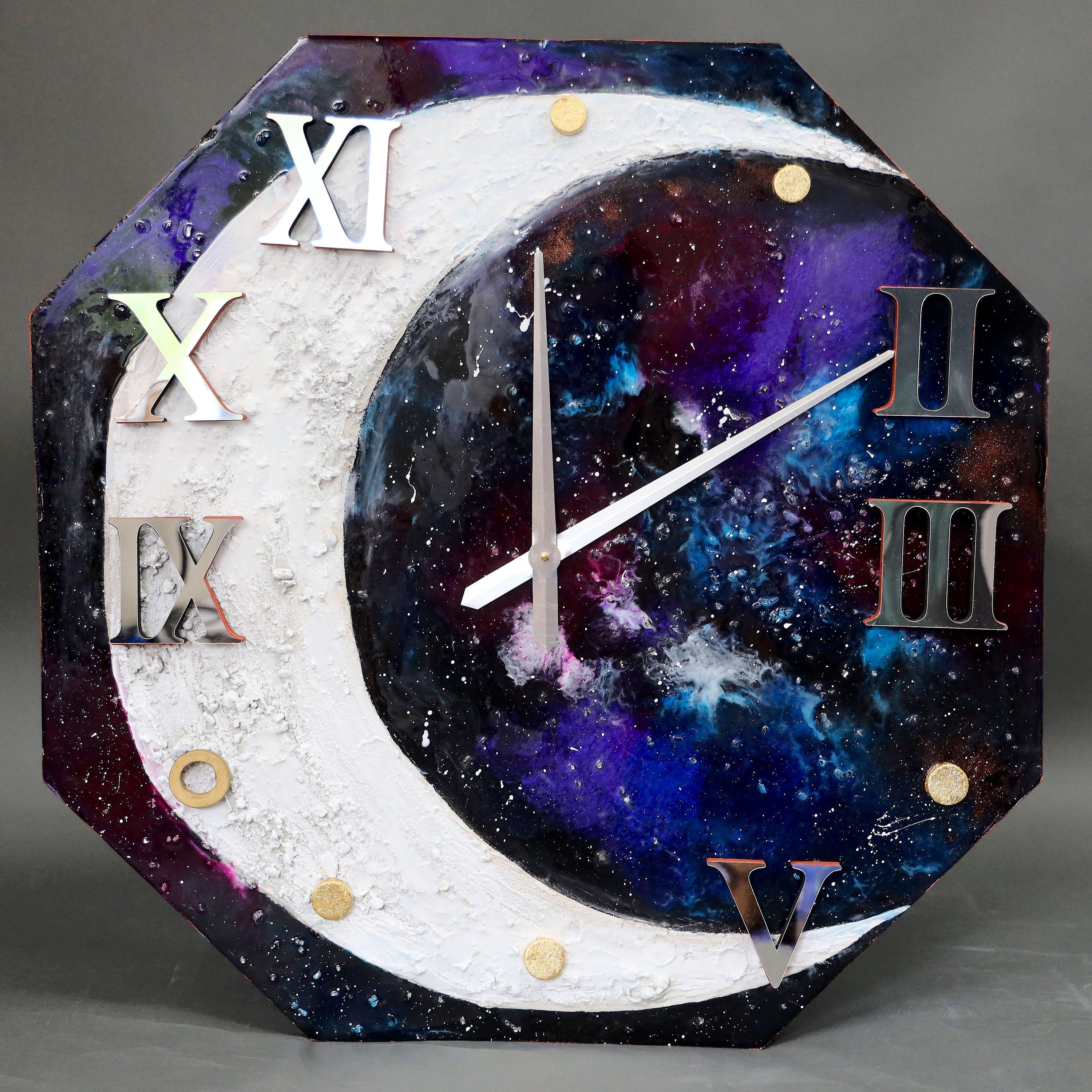 Large Galaxy Wall Clock, Moon Star Wall Clock, 3d Epoxy Resin Clock ...