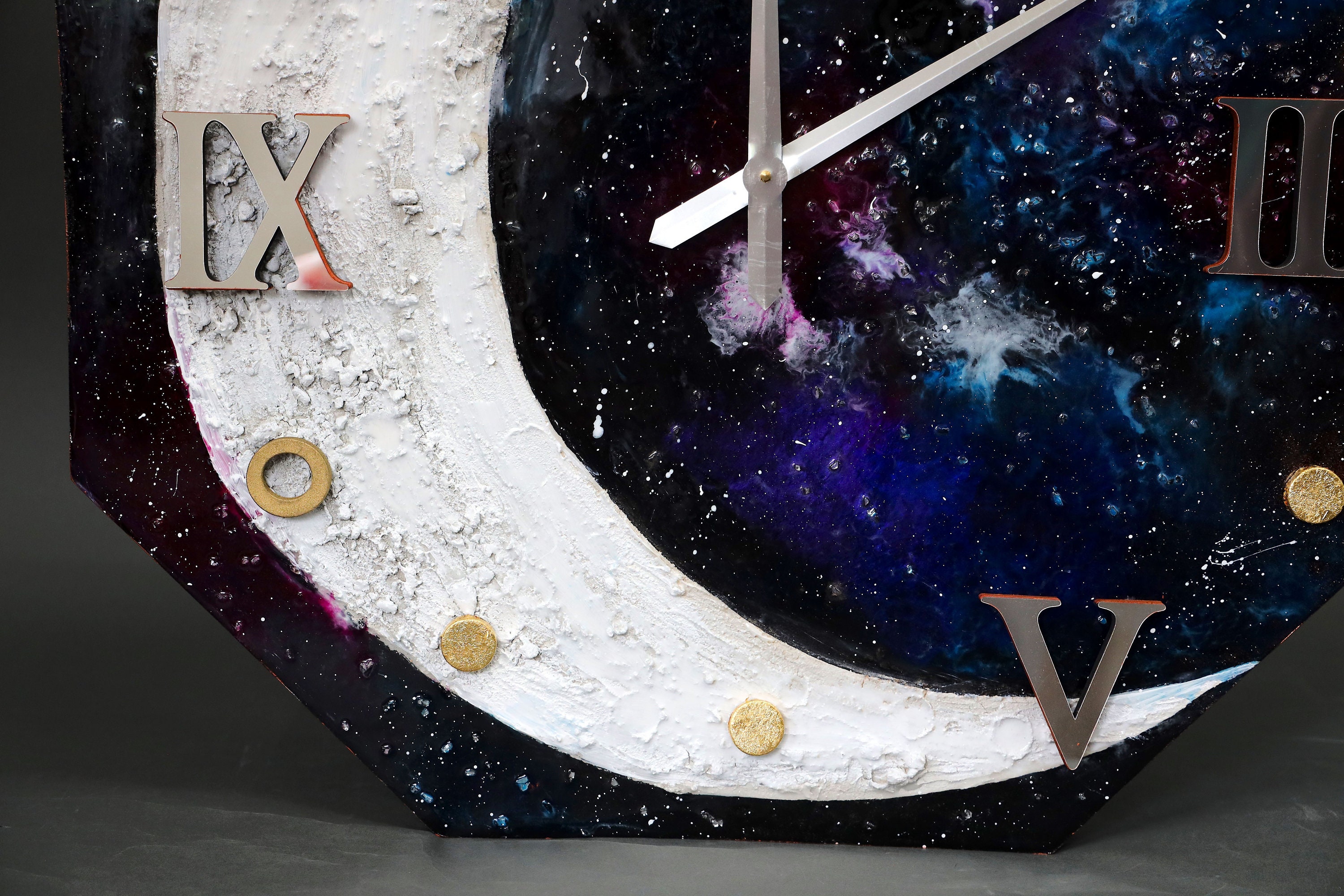 Large Galaxy Wall Clock, Moon Star Wall Clock, 3d Epoxy Resin Clock ...