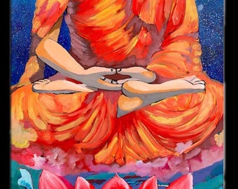 悟り、仏陀、オリジナル、現代絵画、蓮、平和、涅槃、覚醒、現代