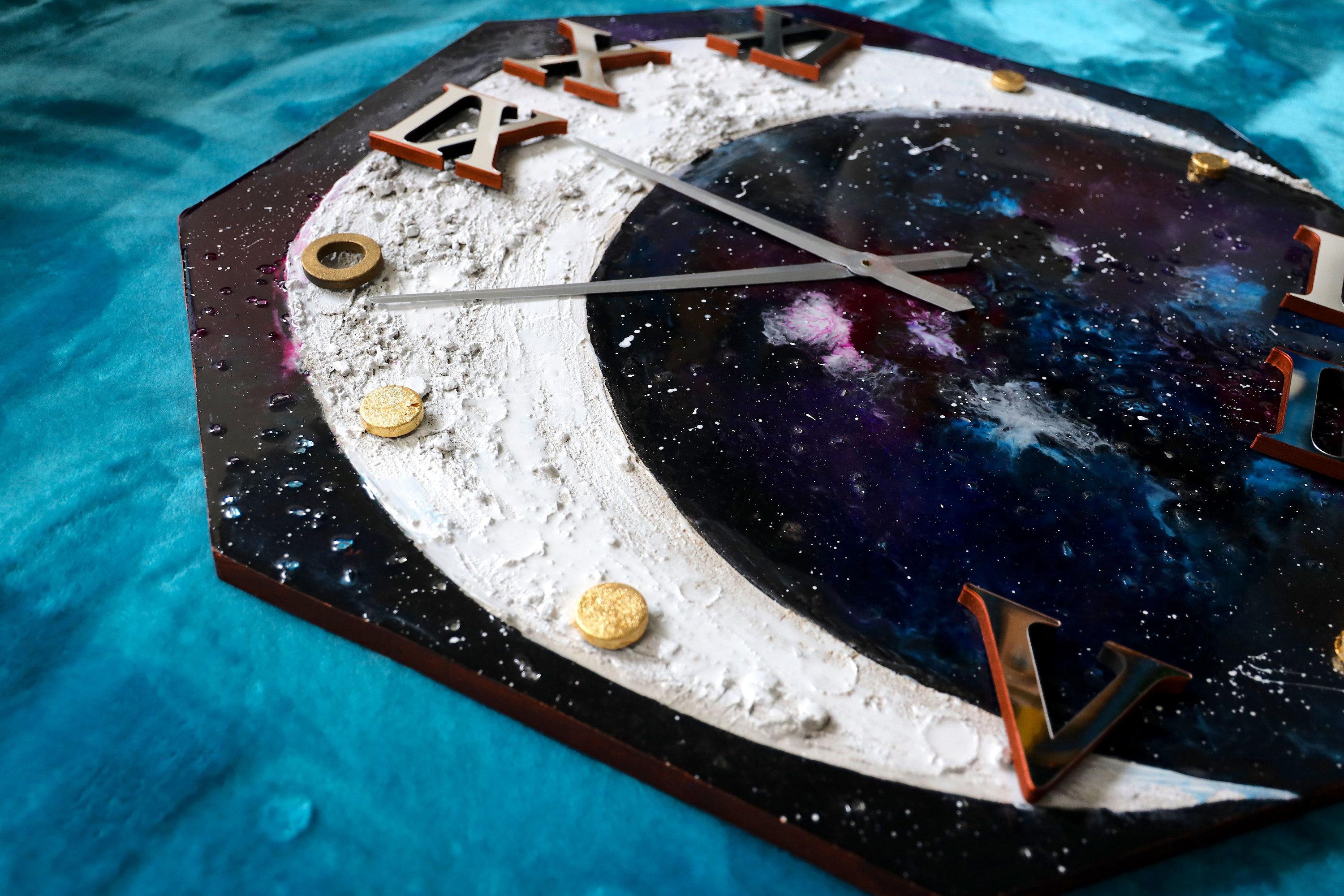 Large Galaxy Wall Clock, Moon Star Wall Clock, 3d Epoxy Resin Clock ...