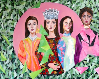 Large Female Portrait Painting: Abstract Expressionism, Surrealist Art (60x48 in)