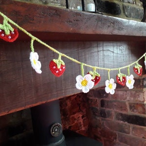 Crochet strawberry and flower bunting