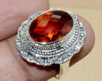 Jewels House Whisky Quartz Oval Gemstone Silver Plated Handmade Bezel Set Statement Ring US-8