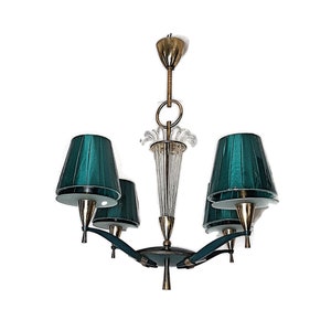 1940s French Art Deco Chandelier: Restored Brass & Glass