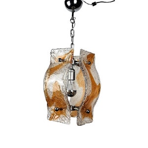 Vintage AV Mazzega Pendant Light: Carlo Nason Amber Glass, 1970s Italian Design