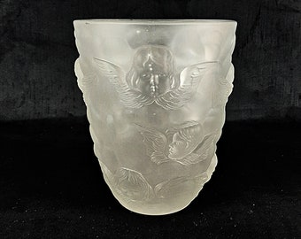 Art Glass vase "Cherubs" ideal gift for first time parents  Lovely thick pressed glass  Czechoslovakia c 1930s