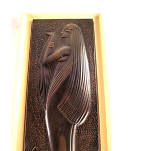 ART DECO hammered metal sculpture dinanderie of stylish female nude, dark brown patina, collectible art work. image 1