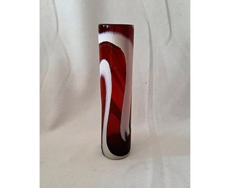 Vase d'art en verre MURANO unique en verre rouge et blanc, design Italie années 1960