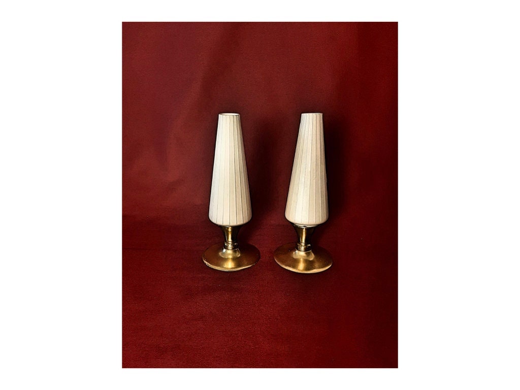 Paire de Lampes Modernes Du Milieu Siècle Forme Élégante Des Années 1950 France Verres Teintés Beige