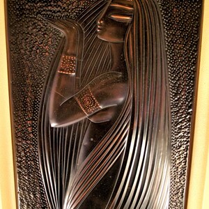 ART DECO hammered metal sculpture dinanderie of stylish female nude, dark brown patina, collectible art work. image 4