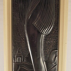 ART DECO hammered metal sculpture dinanderie of stylish female nude, dark brown patina, collectible art work. image 2