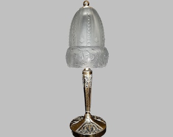 Lámpara MULLER Freres Art Déco, forma y diseño elegantes, pantalla de vidrio prensado de calidad, base de bronce dorado vintage original Francia años 1930