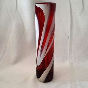 Jarrón de cristal artístico de MURANO diseño único de cristal rojo y blanco Italia años 60 imagen 4