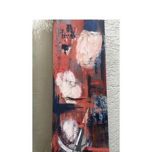 COLLAGE, unique, culture, CHUTE LIBRE, art unique, blanc, bleu, abricot, peinture originale, acrylique sur bois massif image 5