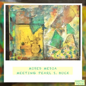 Collage, dipinto originale, telaio, MEETING PEARL S. BUCK, arte su tela unica, tecnica mista, carta, cinese, tela acrilica