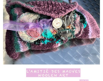 Tasche, boho, mauve grün, L‘AMITIÉ DES MAUVES, Unikat handgemacht, unique art, Geschenke Frauen, folk art, ethno, Frühling, Ostern