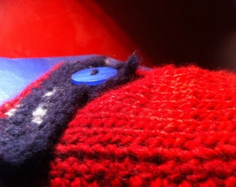 TABLET BAG MIDDLE, boho, tricoté à partir de laine, bleu, rouge, unique fait main, art unique, art populaire, durable