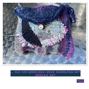 Bag, unique handmade, boho, blue pink, … WHEN WISHING still helped, wool, upcycling, gifts for women, folk art, summer
