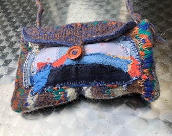 Tasche, Unikat handgemacht, boho, LÖWENZAHNZEITEN, blau, orange, unique art, nachhaltig, upcycling, Geschenke Frauen, Natur, Wolle, folk art