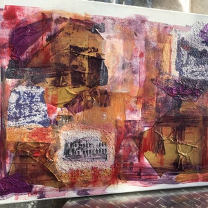 COLLAGE, dipinto originale, LA LEGGENDA, opera d'arte unica su tela, giallo, viola, retrò, acrilico, tela, telaio, tecnica mista, espressionista