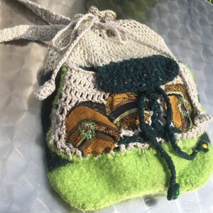 Bag, unique handmade, boho, green, NEL GIARDINO di MELA, cell phone case, sustainable, folk art, gifts women girls, spring image 3